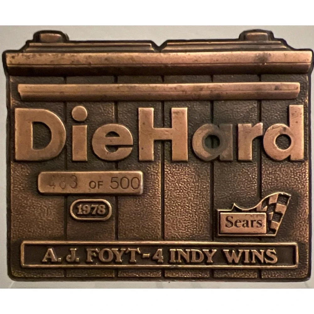 Vintage 1978 Diehard Battery A.J. Foyt 4Indy Wins Bronze Belt Buckle #483 of 500